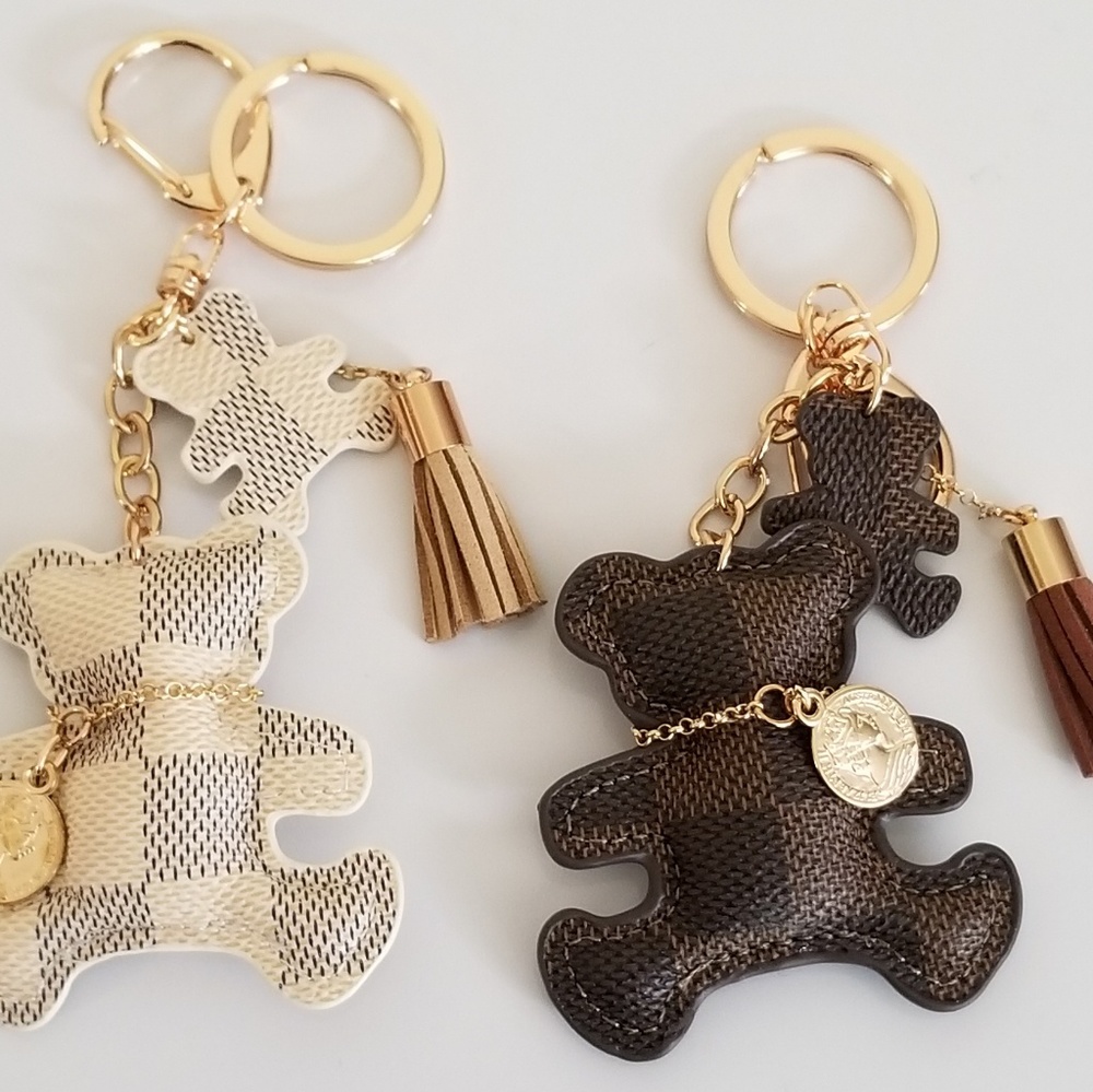 Set of 2 Patchwork Teddy Bear Bag Charms Keychains